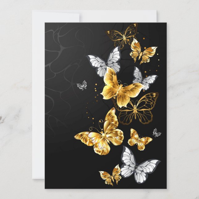 Gold and white butterflies announcement (Front)
