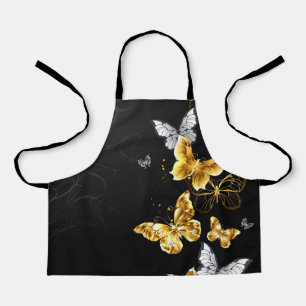Gold and white butterflies apron