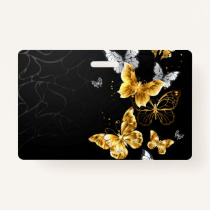 Gold and white butterflies badge