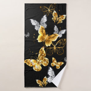 Gold and white butterflies bath towel