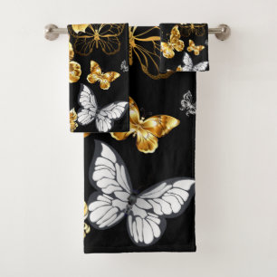 Gold and white butterflies bath towel set