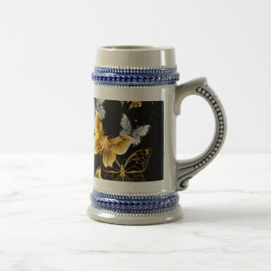 Gold and white butterflies beer stein