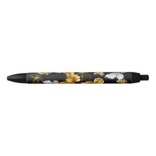 Gold and white butterflies black ink pen