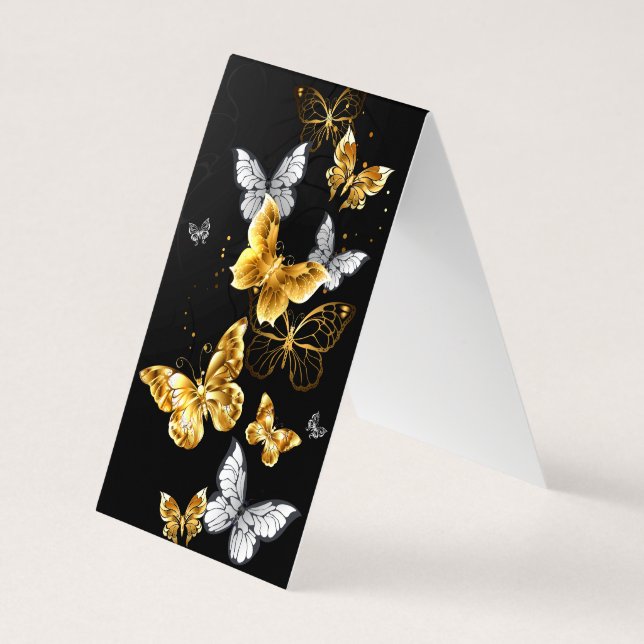 Gold and white butterflies business card (Back)