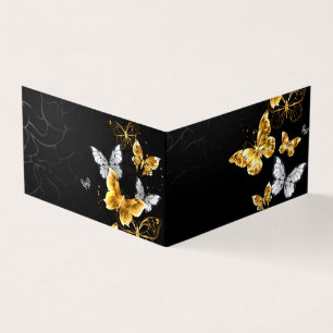 Gold and white butterflies business card