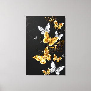 Gold and white butterflies canvas print