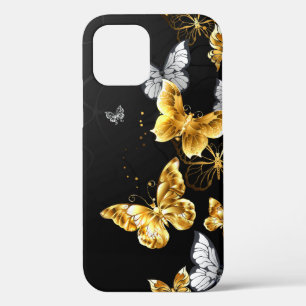 Gold and white butterflies iPhone 12 pro case