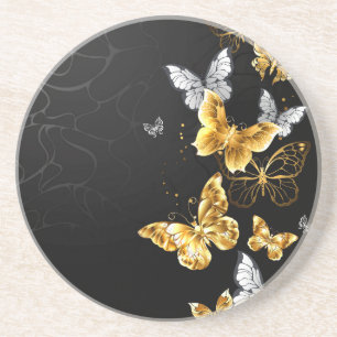Gold and white butterflies coaster