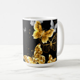 Gold and white butterflies coffee mug