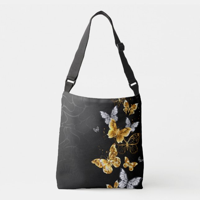 Gold and white butterflies crossbody bag (Front)
