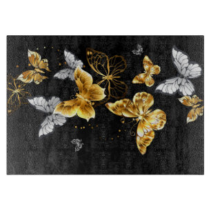 Gold and white butterflies cutting board