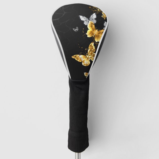 Gold and white butterflies golf head cover (Front)