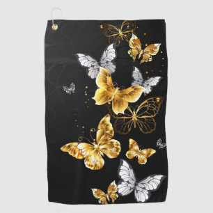 Gold and white butterflies golf towel