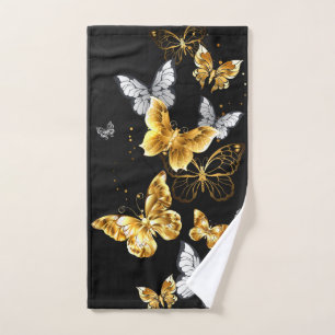 Gold and white butterflies hand towel