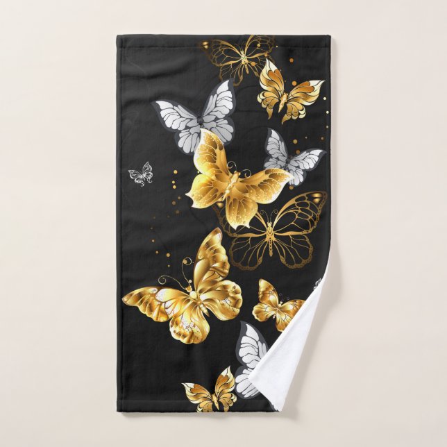 Gold and white butterflies hand towel (Hand Towel)