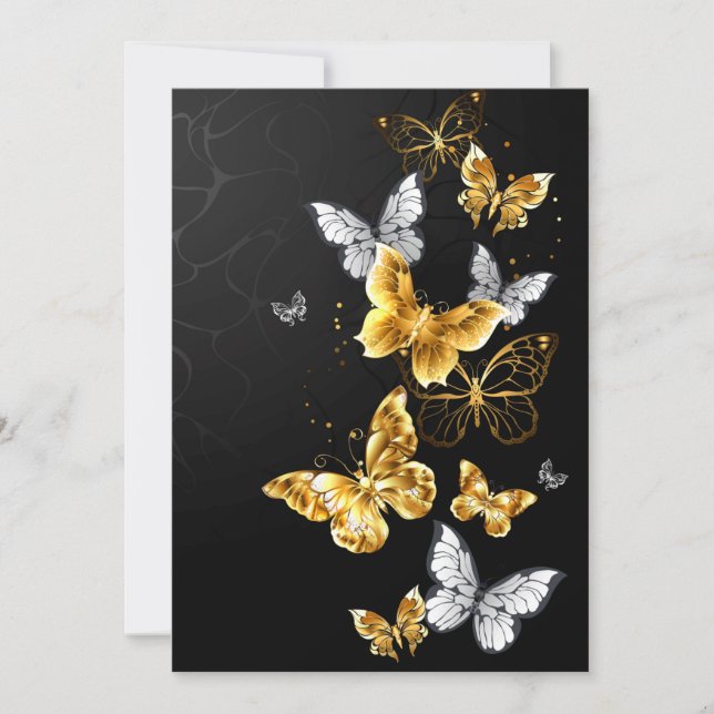 Gold and white butterflies invitation (Front)