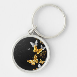 Gold and white butterflies keychain