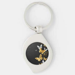 Gold and white butterflies keychain
