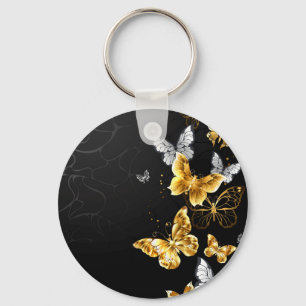 Gold and white butterflies keychain
