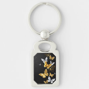 Gold and white butterflies keychain