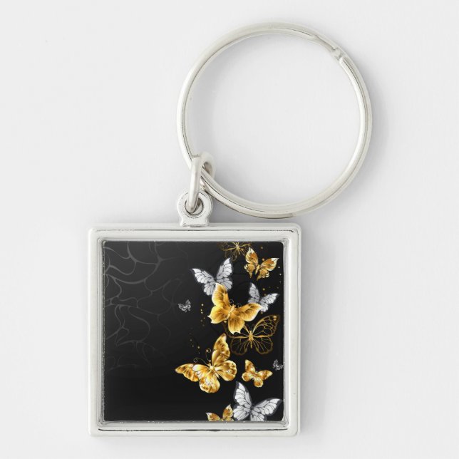 Gold and white butterflies keychain (Front)