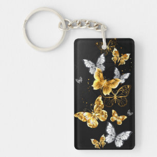 Gold and white butterflies keychain
