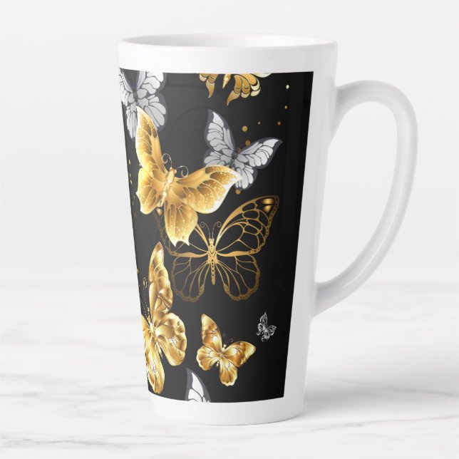 Gold and white butterflies latte mug (Right)