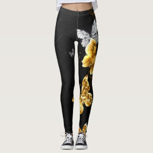 Gold and white butterflies leggings