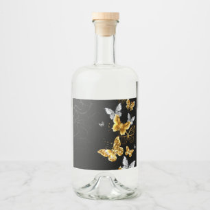 Gold and white butterflies liquor bottle label
