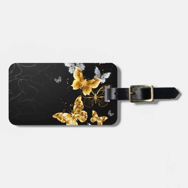 Gold and white butterflies luggage tag (Front Horizontal)