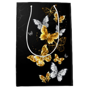Gold and white butterflies medium gift bag