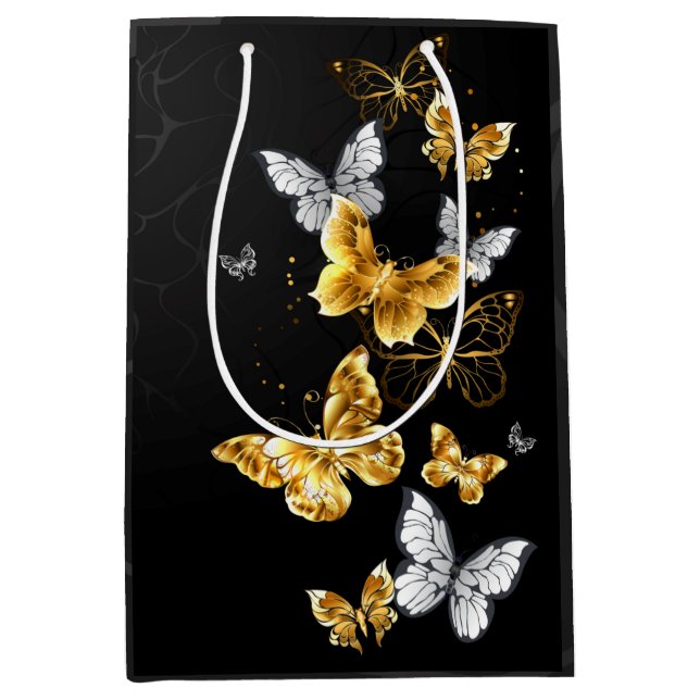 Gold and white butterflies medium gift bag (Front)