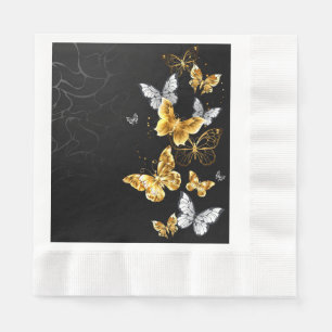 Gold and white butterflies napkin