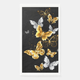 Gold and white butterflies napkin