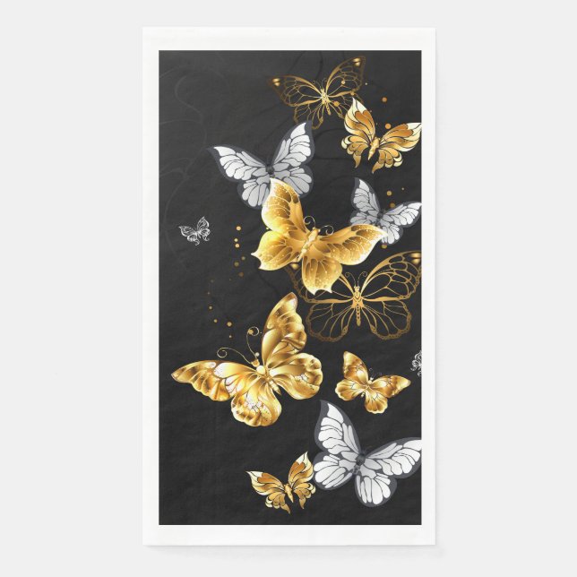 Gold and white butterflies napkin (Front)