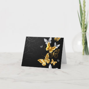 Gold and white butterflies note card