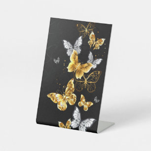 Gold and white butterflies pedestal sign