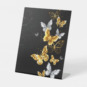 Gold and white butterflies pedestal sign