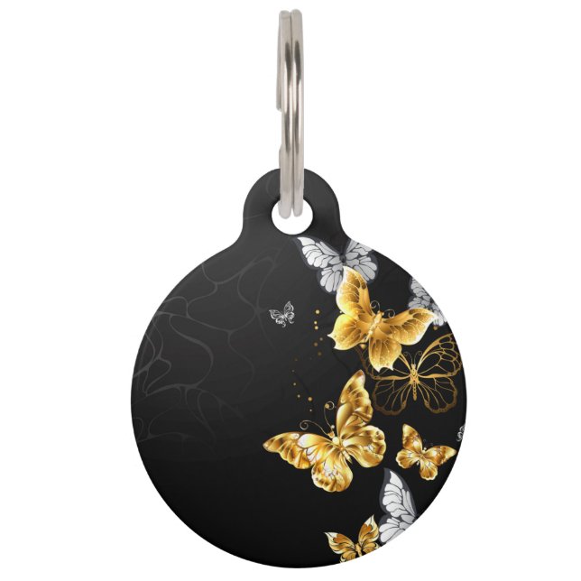 Gold and white butterflies pet tag (Front)