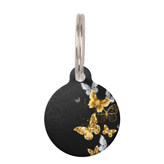 Gold and white butterflies pet tag (Front)