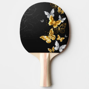 Gold and white butterflies ping pong paddle