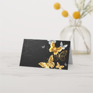 Gold and white butterflies place card