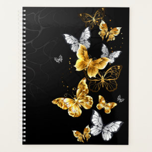 Gold and white butterflies planner