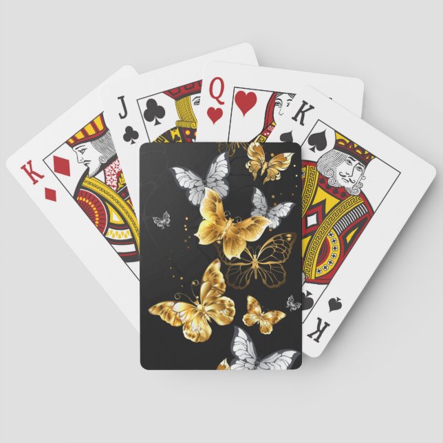 Gold and white butterflies playing cards (Back)