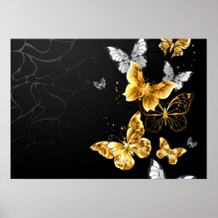 Gold and white butterflies poster