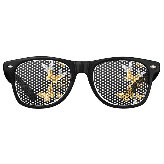 Gold and white butterflies retro sunglasses (Front)