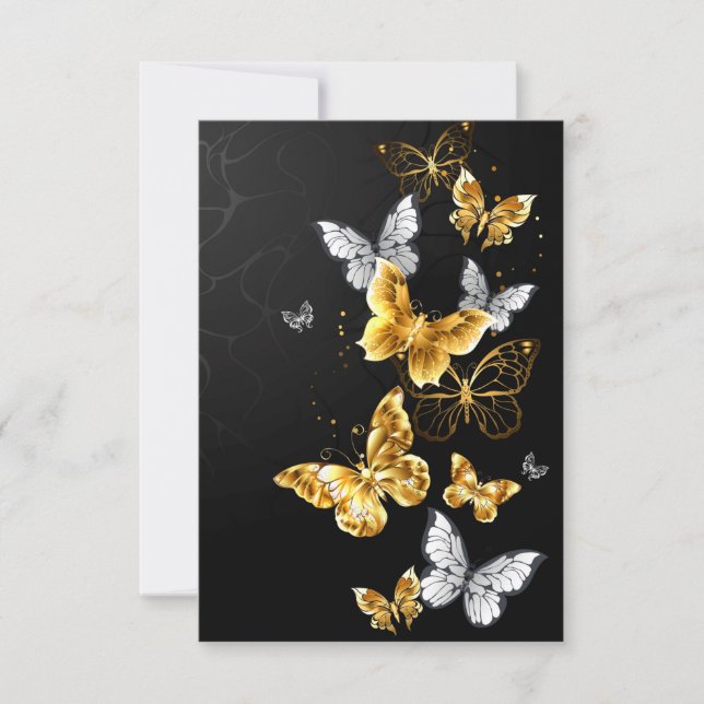 Gold and white butterflies RSVP card (Front)