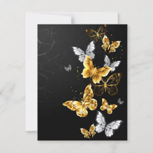 Gold and white butterflies RSVP card