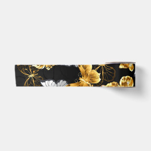 Gold and white butterflies satin ribbon