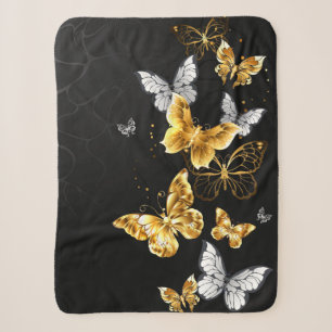 Gold and white butterflies sherpa blanket